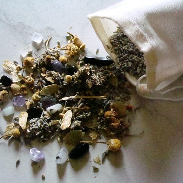 Strange Dreams Sachet, DREAM PILLOW ~ Aromatherapy Bag, Lavender, Mugwort, Crystals, Peaceful Sleep Sachet ~ Lucid Dreaming