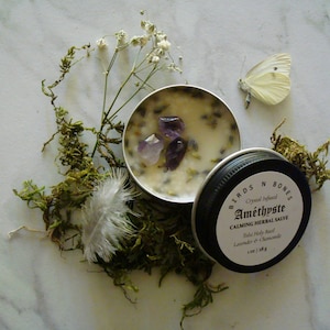 CALM BALM, Sleep Salve, Soothing Anxiety Salve ~ Lavender, Tulsi Holy Basil, Chamomile, Amethyst, Herbal Aromatherapy Salve ~ RELAX