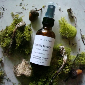 GREEN WITCH Herbal Body Spray, Green Fairy Mist ~ Green Sap, Fennel, Basil, Mugwort, Patchouli Spray ~ Prehnite, Purification, Protection