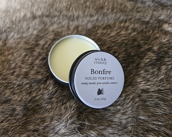 BONFIRE Solid Perfume, Fireside Embers, Woodsmoke, Earthy Moss, Juniper