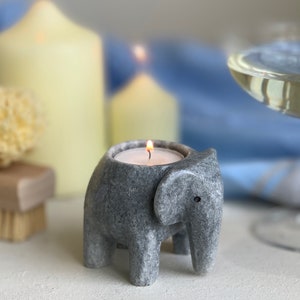 2 Marble Elephant Tealight Candle Holders