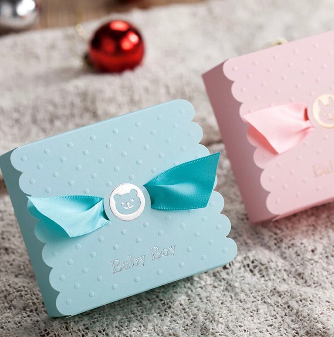 Baby Shower Favor Boxes Pink or Blue Boxes 10 Pack Gender Reveal Candy