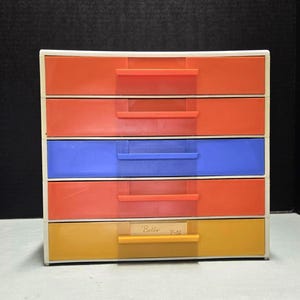 Vintage 1970s Plastic Desk Organizer Mod Space Age Stackable Drawers Mid Century Primary Color Office Storage 70s Desk Accessory