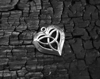 Domed Trinity Knot in Heart Charm or Pendant
