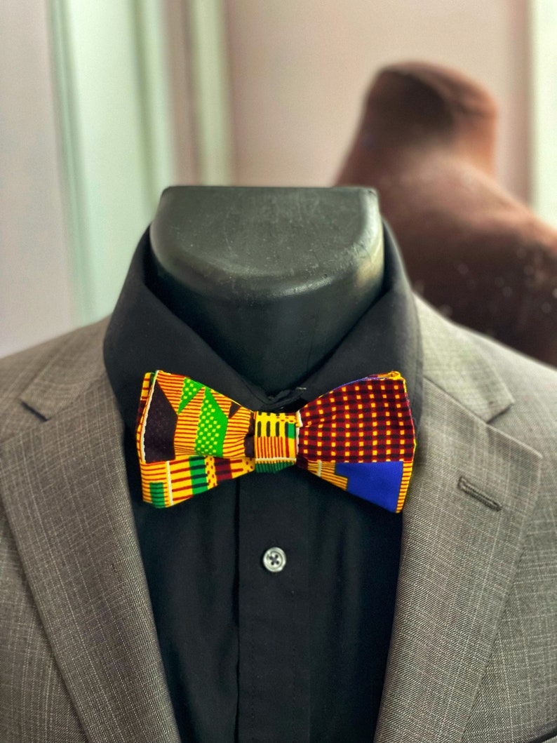 Self Tie Bow Ties for Men, Yellow Kente Cloth Bow Tie, Africa Suit for Man, Black History Month, Gifts for Him, Black Owned Shops image 2