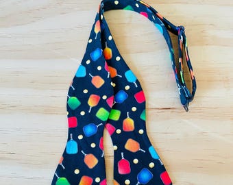 Pickleball Bow Tie: Colorful Paddles Self Tie Cotton Bowtie
