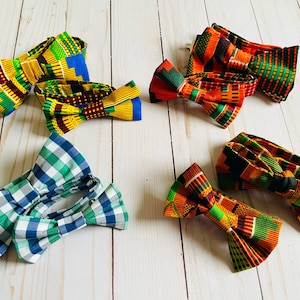 Bow Tie African Father and Son, Daddy and Me Bow Ties, Mens Boys Kente and Gingham Bow Tie,  Father’s Day Gift, Wedding Tie Collection