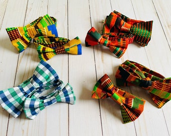 Bow Tie African Father and Son, Daddy and Me Bow Ties, Mens Boys Kente and Gingham Bow Tie,  Father’s Day Gift, Wedding Tie Collection