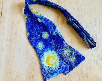 The Starry Night Self Tie Bow Tie For Men, Vincent Van Gogh Bow Tie, Blue Yellow Swirls, Christmas Gift for Him, Black Owned Shops