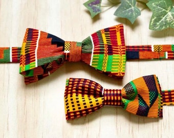 Kente African Bow Tie Set for Daddy Son, Father Son Matching Bow Ties, Adjustable Pretied, Self Tie Bow Tie, Groomsmen Bow Ties, Black Owned