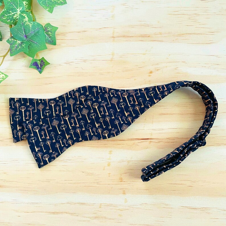 Skeleton Keys Self Tie Bow Ties, Black and Gold, Custom Bow Tie, 1 Year Anniversary Gift for Boyfriend, Groomsmen Bow Tie, Black Owned Shops image 4