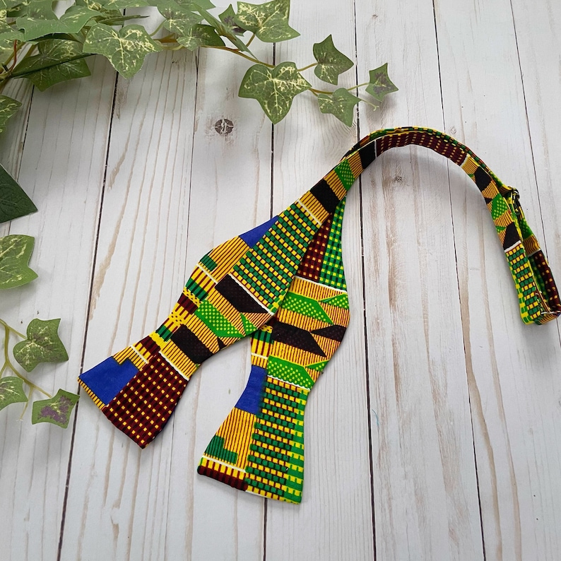 Self Tie Bow Ties for Men, Yellow Kente Cloth Bow Tie, Africa Suit for Man, Black History Month, Gifts for Him, Black Owned Shops image 6