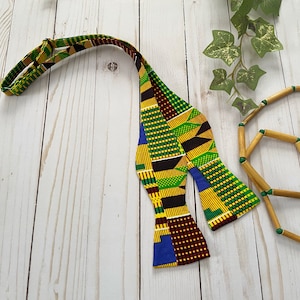 Self Tie Bow Ties for Men, Yellow Kente Cloth Bow Tie, Africa Suit for Man, Black History Month, Gifts for Him, Black Owned Shops image 1