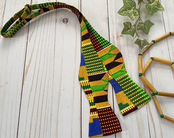 Self Tie Bow Ties for Men, Yellow Kente Cloth Bow Tie, Africa Suit for Man, Black History Month, Gifts for Him, Black Owned Shops