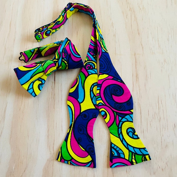 Colorful African Self Tie Bow Ties, Ankara Mens Bow Tie, Psychedelic Bow Tie, African Accessories, 70’s Bow Tie, Black Owned Business