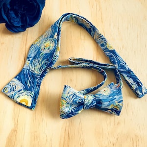 The Starry Night Self Tie Bow Tie For Men, Vincent Van Gogh Bow Tie, Blue Yellow Swirls, Gift for Him, Black Owned Shops image 2