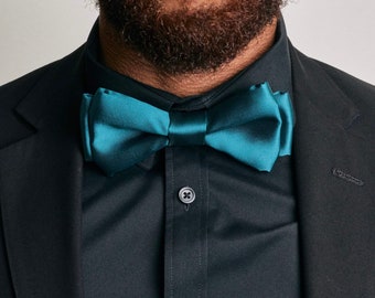 Teal Bow Tie for Men, Satin Bow Tie, Groom Bow Tie, Self Tie Bow Tie, Groomsmen Bow Tie, Father of the Bride, Black Owned Business