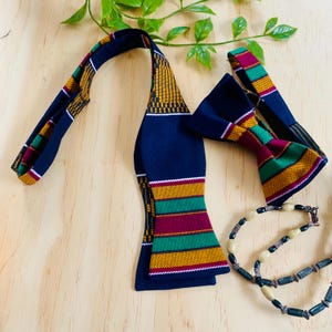 Kente African Bow Tie with Gold, Self Tie Bow Ties for Men, Wedding Groom Groomsmen, Black History, Father’s Day Gift