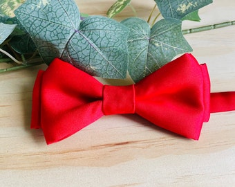 Mens Red Satin Bow Tie, Mens Pre Tied Bow Tie, Solid Bow Tie, Groom Bow Tie, Groomsmen Bow Tie, Self Tie Bow Tie, Black Owned