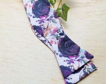 Self Tie Tie Bow Tie Purple Flowers, Mens Bow Tie, Groomsmen Bow Tie,  Fathers Day Gift Dad, Big and Tall Bow Tie, Black Owned Shops