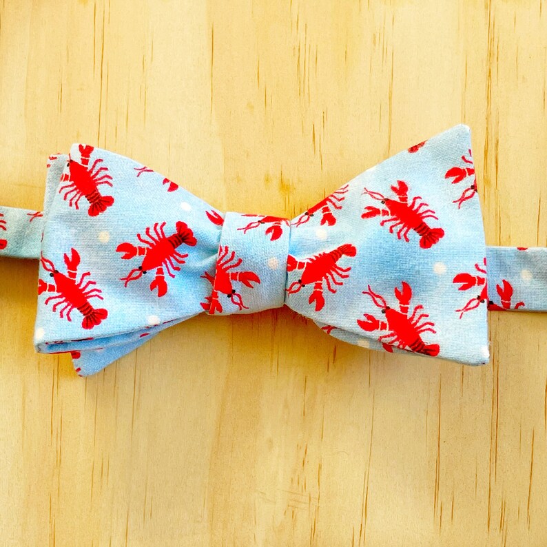 Self Tie Bow Ties Lobster, Mens Cotton Bow Tie, Blue Red Bow Tie, Seafood Lovers Gift, Groomsmen Bow Tie, Black Owned Shops image 3