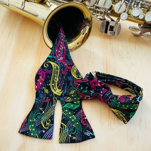 Colorful Music Self Tie Bow Ties, Jazz Bow Tie, Mens Bow Tie, Music Lovers Gift, Mens Gifts, Black Owned Business image 3