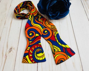 Colorful African Self Tie Bow Ties, Ankara Mens Bow Tie, Psychedelic Bow Tie, African Accessories, 70’s Bow Tie, Black Owned Business