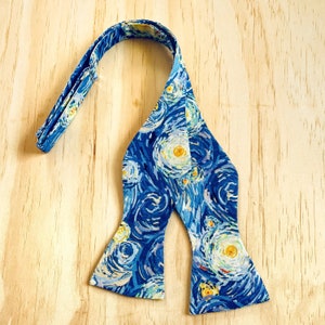 The Starry Night Self Tie Bow Tie For Men, Vincent Van Gogh Bow Tie, Blue Yellow Swirls, Gift for Him, Black Owned Shops image 1