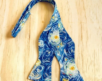 The Starry Night Self Tie Bow Tie For Men, Vincent Van Gogh Bow Tie, Blue Yellow Swirls, Gift for Him, Black Owned Shops