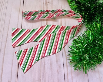 Candy Cane Self Tie Bow Tie, Christmas Inspired Mens Untied Tie, Bow Tie for Woman, Great Office Party Gift