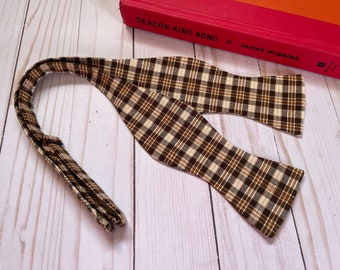 Self Tie Bow Tie Plaid Brown Adjustable Mens Bow Tie Groomsmen Standard Bow Tie Gift for Men