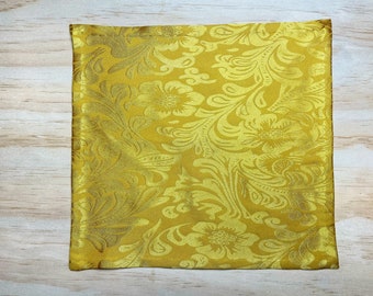 Mens Gold Pocket Square, Yellow Satin Scarf, Golden Brocade Pocket Square, Mens Handkerchiefs, Black Owned Shops