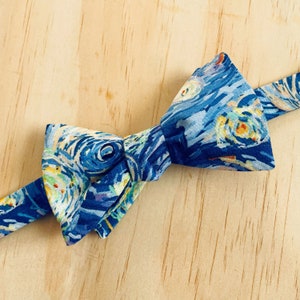 The Starry Night Self Tie Bow Tie For Men, Vincent Van Gogh Bow Tie, Blue Yellow Swirls, Gift for Him, Black Owned Shops image 4