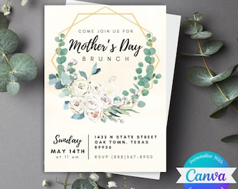 Mother's Day Brunch Invitation: Floral Canva Template (Digital Download)