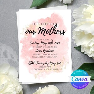 Editable Mother&#39;s Day Celebration Invitation - Canva template, use for Mother&#39;s day Brunch or Dinner