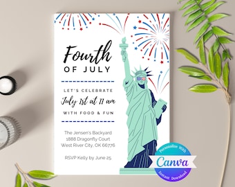 Editable July 4th Party Invitation: Patriotic Celebration (Instant Download)