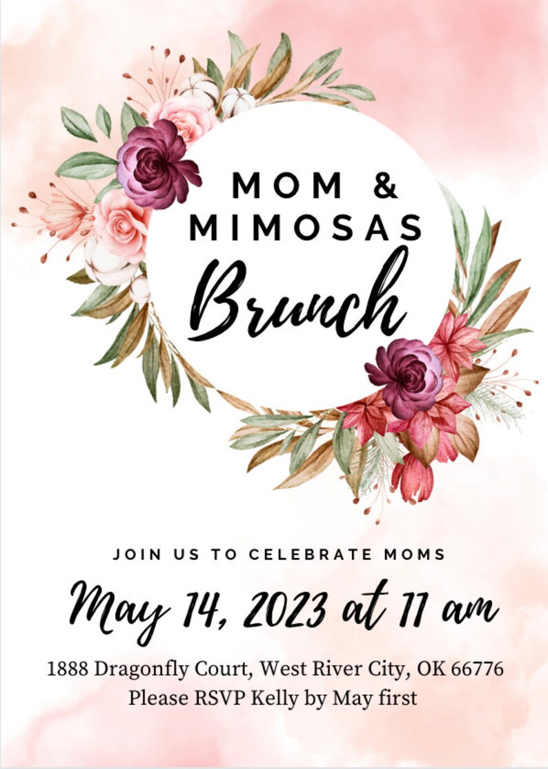 Elegant Floral Mothers Day Brunch Invitation - Impress Your Mom with a Beautiful Mother's Day Invitation with Customizable Text image 3