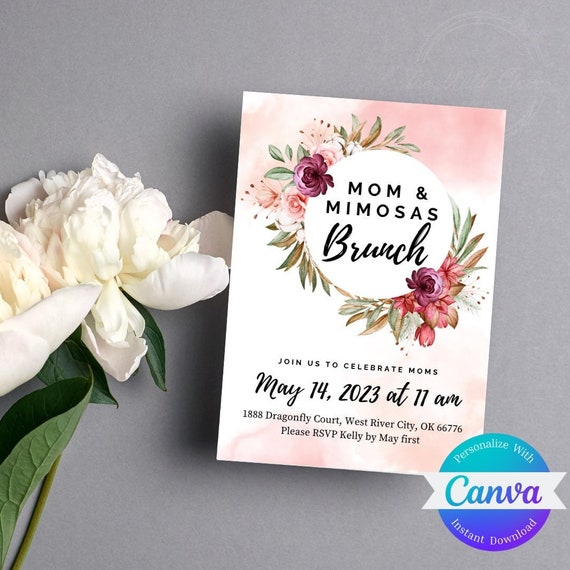 Elegant Floral Mothers Day Brunch Invitation - Impress Your Mom with a Beautiful Mother's Day Invitation with Customizable Text