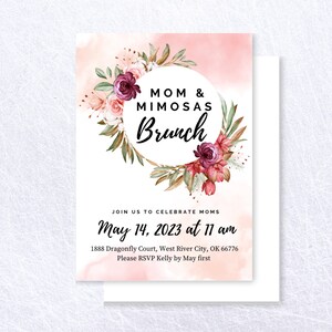 Elegant Floral Mothers Day Brunch Invitation - Impress Your Mom with a Beautiful Mother's Day Invitation with Customizable Text image 2