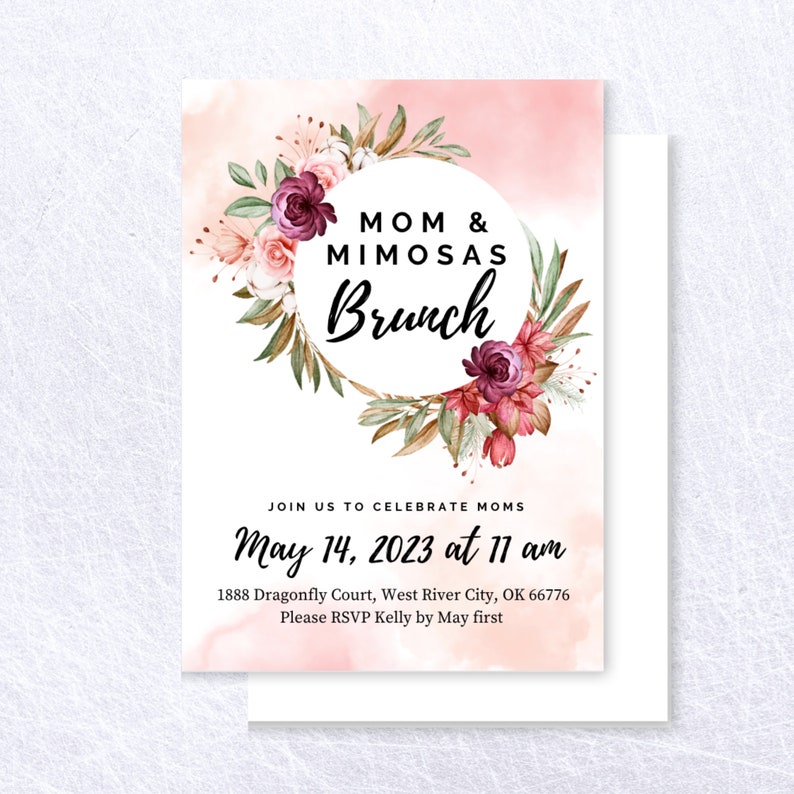 Elegant Floral Mothers Day Brunch Invitation - Impress Your Mom with a Beautiful Mother's Day Invitation with Customizable Text image 2