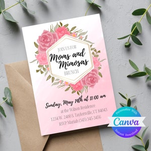 Elegant Floral Moms and Mimosas Brunch Invitation - Impress Your Mom with a Beautiful Mother&#39;s Day Invitation with Customizable Text