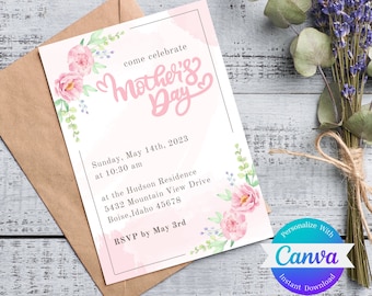 Editable Mother's Day Invitation, Mother's Day Brunch Invitation, simple floral print, cute handwriting, Printable Instant Download