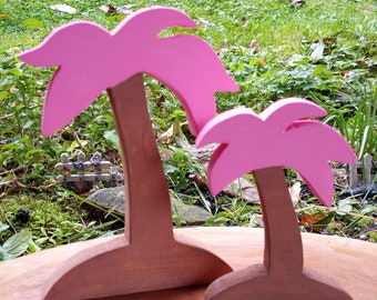 Pink Palm Tree Wood Decor: Summer Beach Tiered Tray