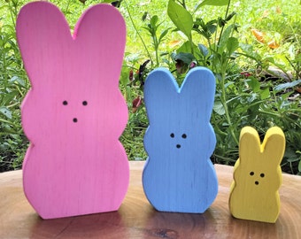 3 Wooden Peeps,  Easter Decor, Easter Rabbit, Spring Bunny Decor, Wooden Bunny, Easter Decorations, Easter Gift