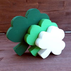 3 Wooden Shamrocks,  St. Patrick's Day Decor, Farmhouse Wood Shamrock, Irish Decor, St. Patty's  Gifts, Irish Theme  Decorations, Clover