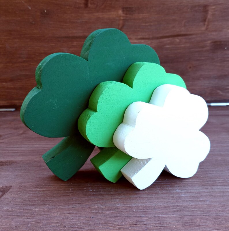 3 Wooden Shamrocks,  St. Patrick's Day Decor, Farmhouse Wood Shamrock, Irish Decor, St. Patty's  Gifts, Irish Theme  Decorations, Clover