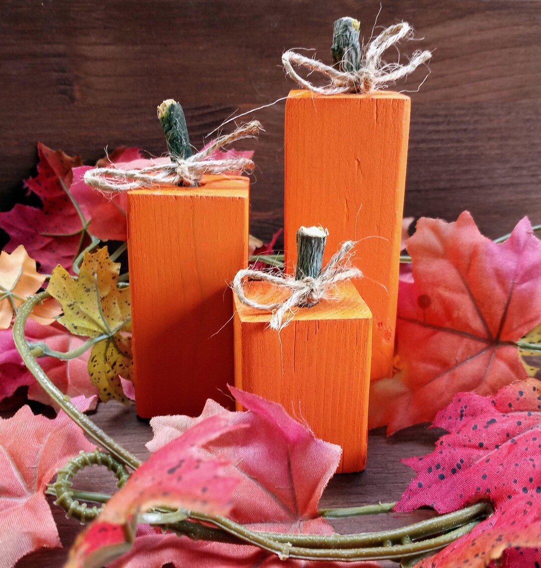 Wooden Block Pumpkins for Fall & Autumn Decorations: 3 Sizes Available ...