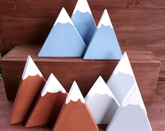 Snow-Capped Wooden Mountain Shelf Decor: Woodland Nursery, Wedding Table Display