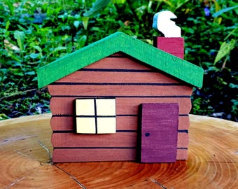 Small Log Cabin, Camping Decor, Woodland Nursery, Tiered Tray, Summer Camp