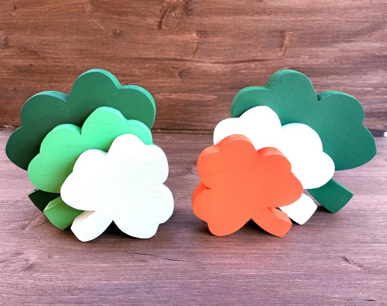 3 Wooden Shamrocks,  St. Patrick's Day Decor, Farmhouse Wood Shamrock, Irish Decor, St. Patty's  Gifts, Irish Theme  Decorations, Clover